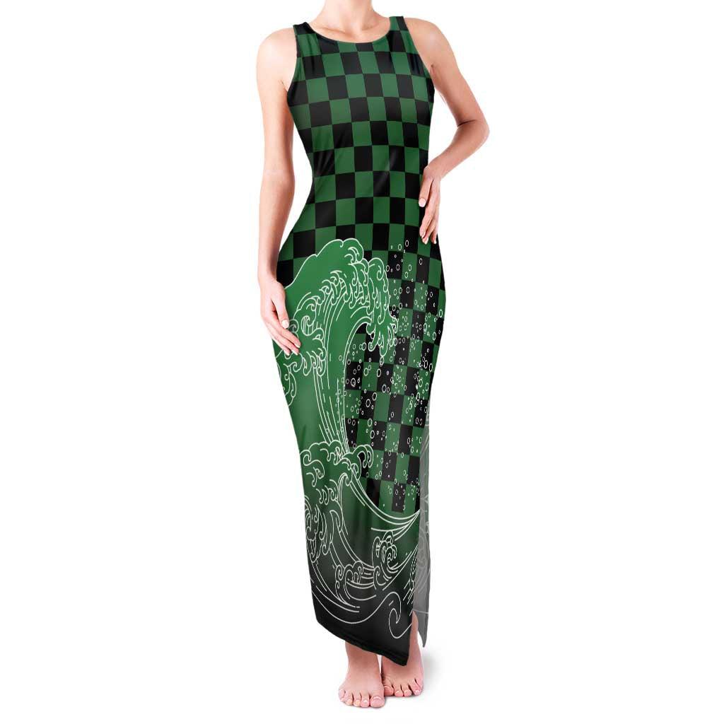 Japanese Asanoha Pattern Family Matching Tank Maxi Dress and Hawaiian Shirt Water Breathing Slayer Dragon LT9 Mom's Dress Green - Polynesian Pride