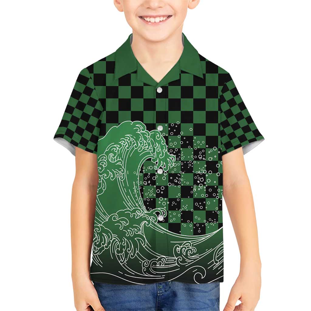 Japanese Asanoha Pattern Family Matching Tank Maxi Dress and Hawaiian Shirt Water Breathing Slayer Dragon LT9 Son's Shirt Green - Polynesian Pride