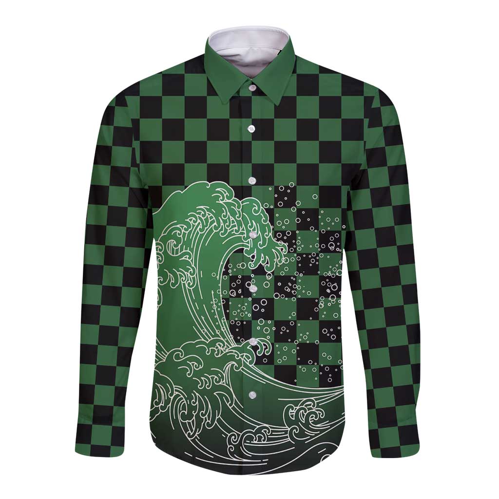 Japanese Asanoha Pattern Long Sleeve Button Shirt Water Breathing Slayer Dragon - Polynesian Pride