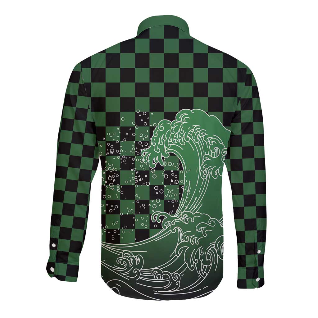 Japanese Asanoha Pattern Long Sleeve Button Shirt Water Breathing Slayer Dragon - Polynesian Pride