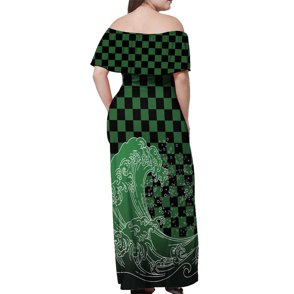 Japanese Asanoha Pattern Off Shoulder Maxi Dress Water Breathing Slayer Dragon - Polynesian Pride