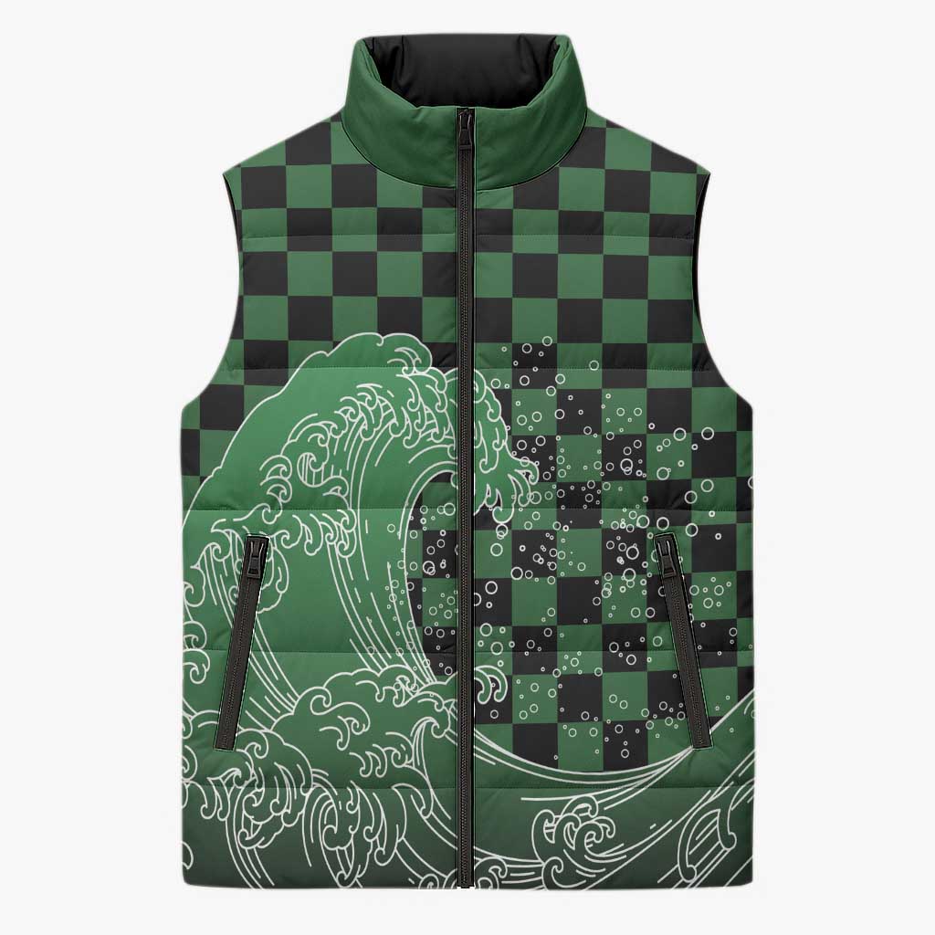 Japanese Asanoha Pattern Sleeveless Puffer Jacket Water Breathing Slayer Dragon - Polynesian Pride