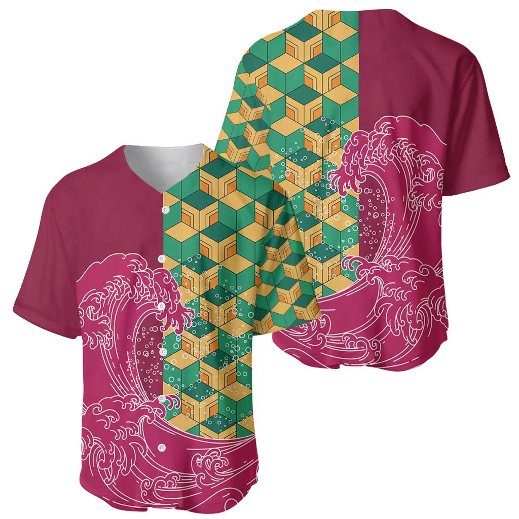 Japanese Bishamon-Kikkou Pattern Baseball Jersey Water Pillar Silent River Flow - Polynesian Pride