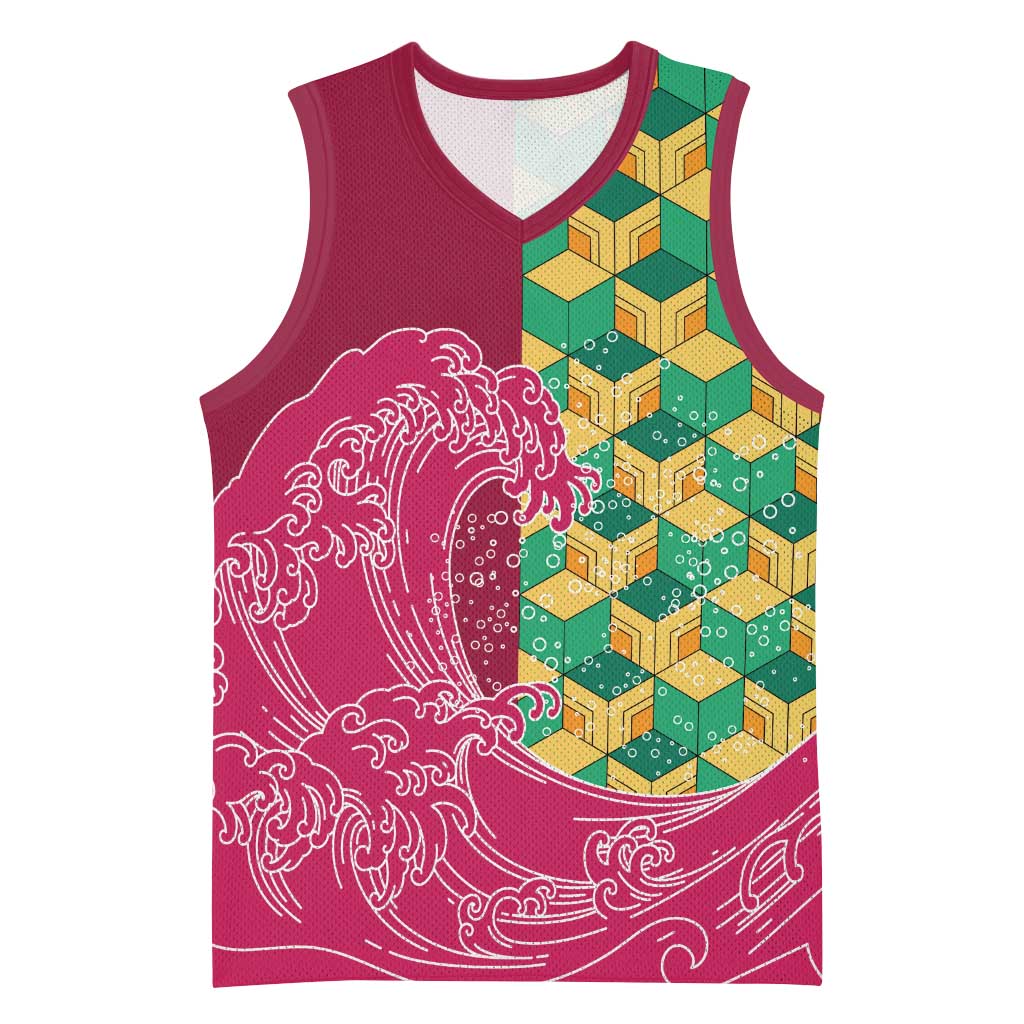 Japanese Bishamon-Kikkou Pattern Basketball Jersey Water Pillar Silent River Flow - Polynesian Pride