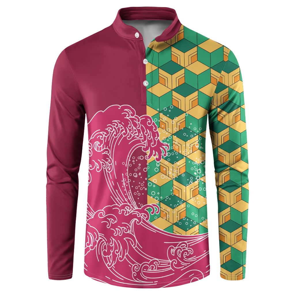Japanese Bishamon-Kikkou Pattern Button Sweatshirt Water Pillar Silent River Flow - Polynesian Pride