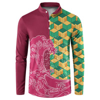Japanese Bishamon-Kikkou Pattern Button Sweatshirt Water Pillar Silent River Flow - Polynesian Pride