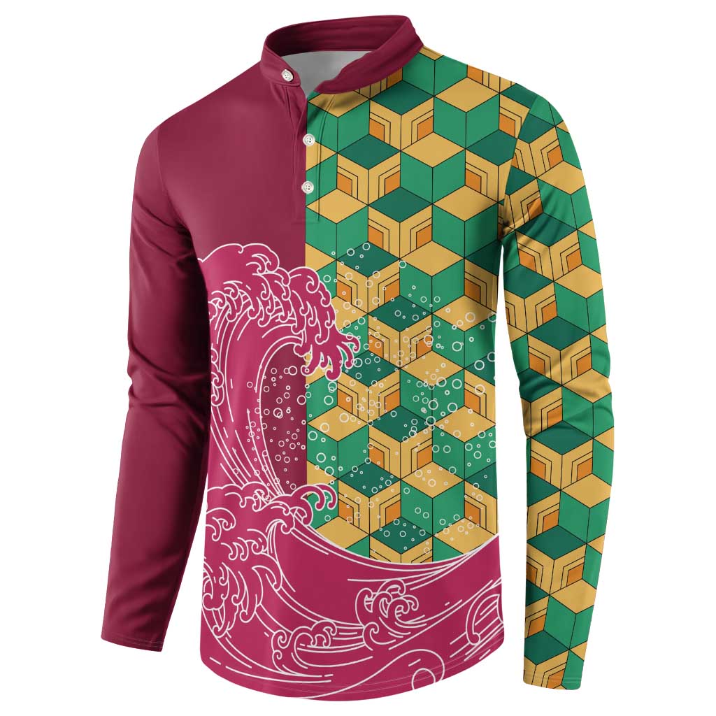 Japanese Bishamon-Kikkou Pattern Button Sweatshirt Water Pillar Silent River Flow - Polynesian Pride