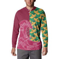 Japanese Bishamon-Kikkou Pattern Button Sweatshirt Water Pillar Silent River Flow - Polynesian Pride