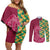 Japanese Bishamon-Kikkou Pattern Couples Matching Off Shoulder Short Dress and Long Sleeve Button Shirt Water Pillar Silent River Flow - Polynesian Pride