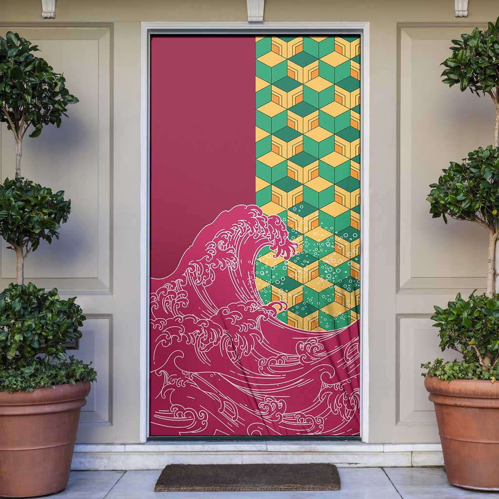 Japanese Bishamon-Kikkou Pattern Door Cover Water Pillar Silent River Flow LT9 Burgundy - Polynesian Pride