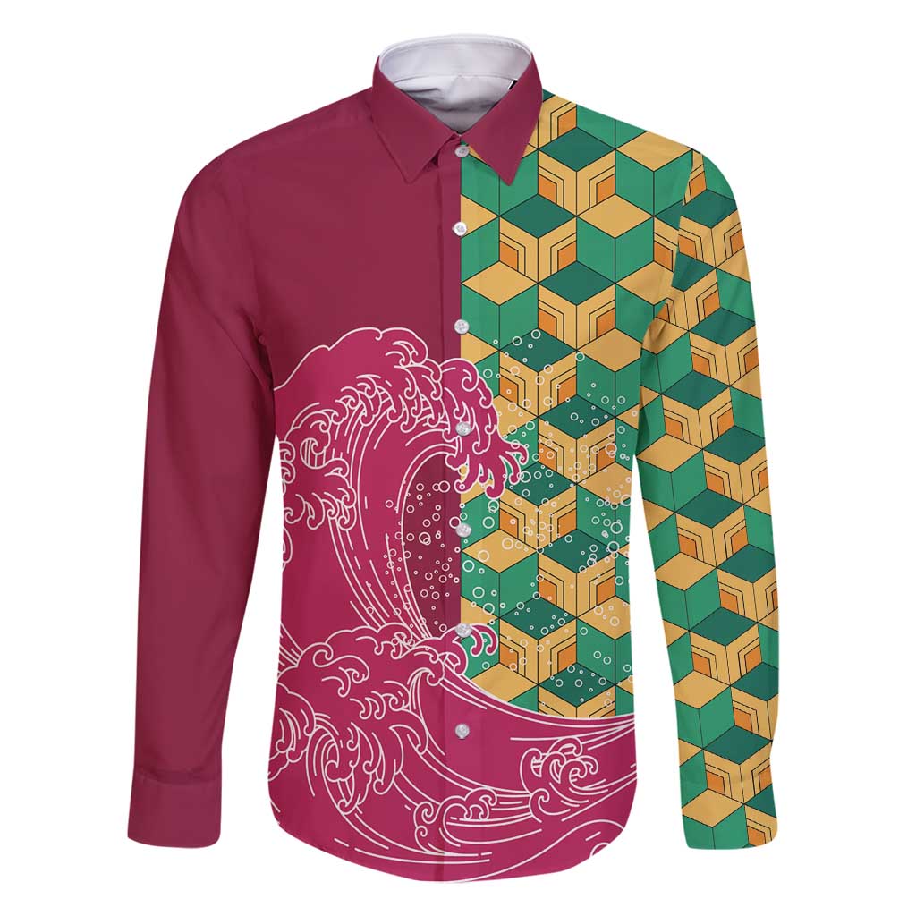 Japanese Bishamon-Kikkou Pattern Family Matching Mermaid Dress and Hawaiian Shirt Water Pillar Silent River Flow - Polynesian Pride