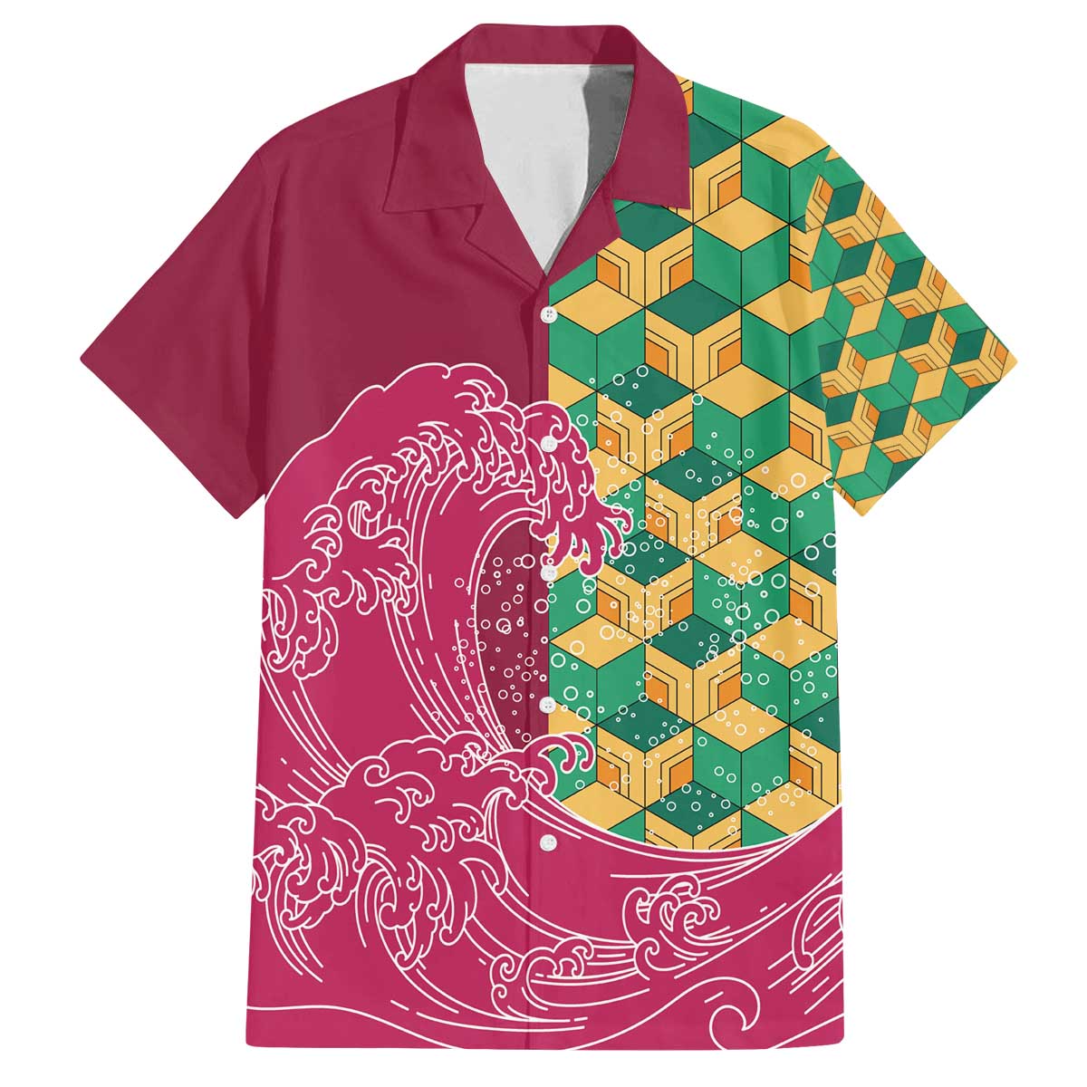 Japanese Bishamon-Kikkou Pattern Family Matching Off The Shoulder Long Sleeve Dress and Hawaiian Shirt Water Pillar Silent River Flow - Polynesian Pride
