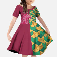 Japanese Bishamon-Kikkou Pattern Family Matching Off Shoulder Maxi Dress and Hawaiian Shirt Water Pillar Silent River Flow - Polynesian Pride