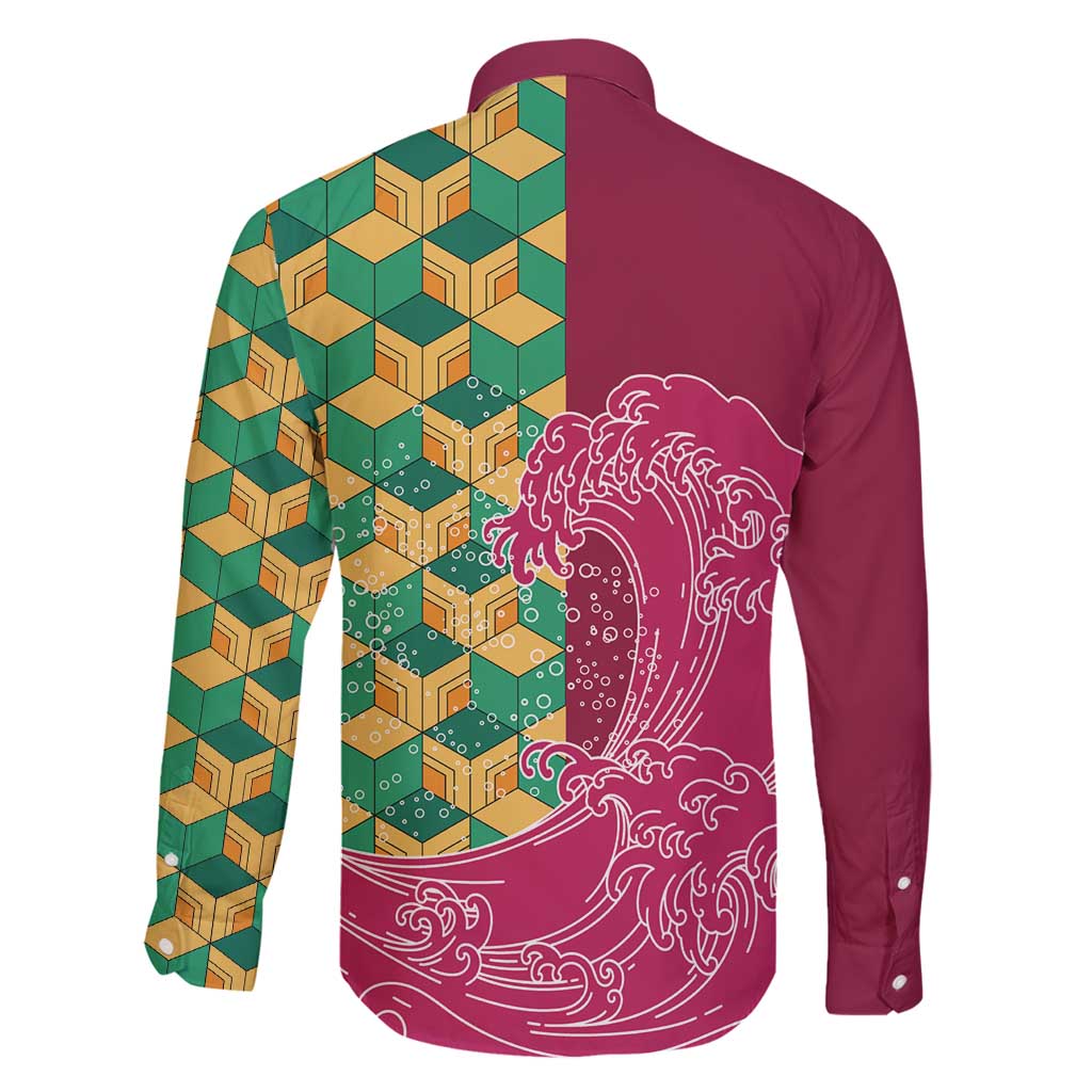Japanese Bishamon-Kikkou Pattern Family Matching Off Shoulder Maxi Dress and Hawaiian Shirt Water Pillar Silent River Flow - Polynesian Pride