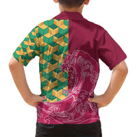 Japanese Bishamon-Kikkou Pattern Family Matching Off Shoulder Short Dress and Hawaiian Shirt Water Pillar Silent River Flow - Polynesian Pride