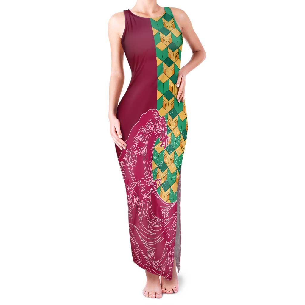 Japanese Bishamon-Kikkou Pattern Family Matching Tank Maxi Dress and Hawaiian Shirt Water Pillar Silent River Flow - Polynesian Pride
