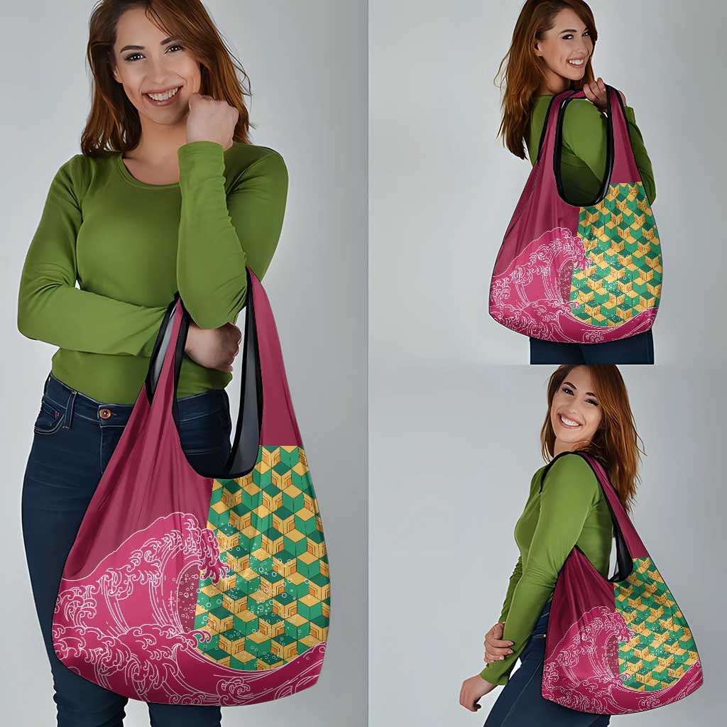 Japanese Bishamon-Kikkou Pattern Grocery Bag Water Pillar Silent River Flow - Polynesian Pride