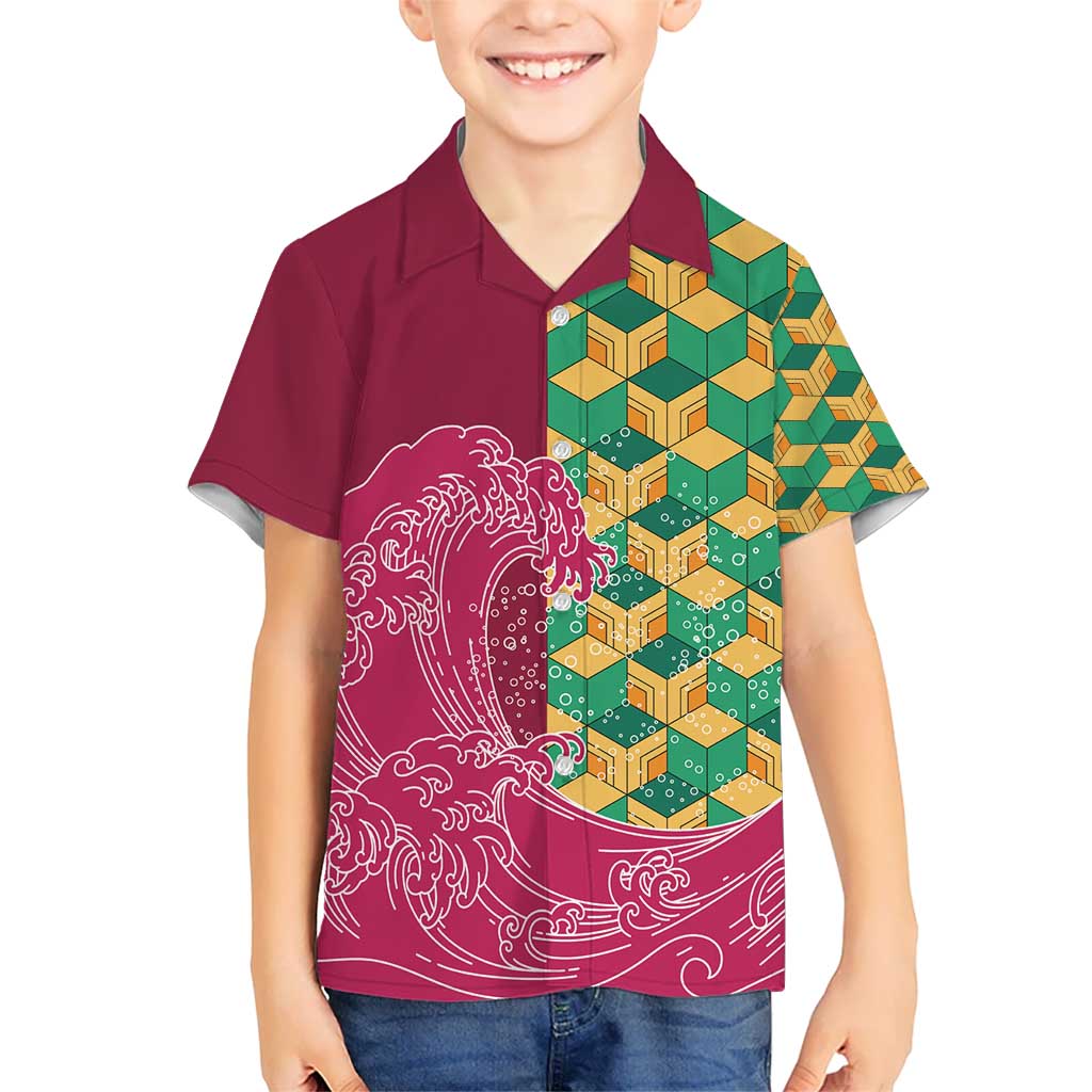 Japanese Bishamon-Kikkou Pattern Hawaiian Shirt Water Pillar Silent River Flow - Polynesian Pride