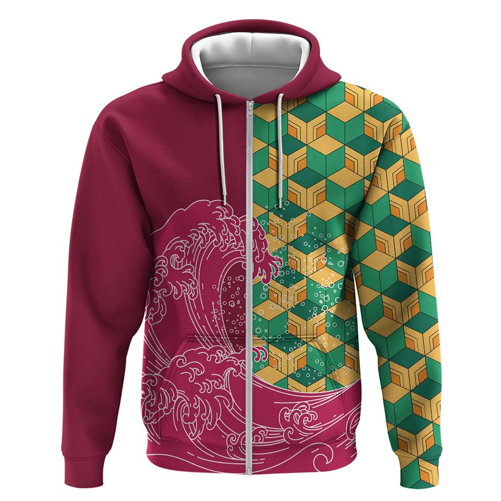 Japanese Bishamon-Kikkou Pattern Hoodie Water Pillar Silent River Flow - Polynesian Pride