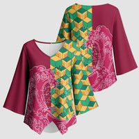 Japanese Bishamon-Kikkou Pattern Kimono Sleeve Blouse Water Pillar Silent River Flow - Polynesian Pride