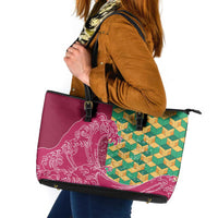 Japanese Bishamon-Kikkou Pattern Leather Tote Bag Water Pillar Silent River Flow - Polynesian Pride