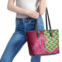 Japanese Bishamon-Kikkou Pattern Leather Tote Bag Water Pillar Silent River Flow - Polynesian Pride