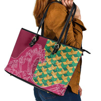 Japanese Bishamon-Kikkou Pattern Leather Tote Bag Water Pillar Silent River Flow - Polynesian Pride