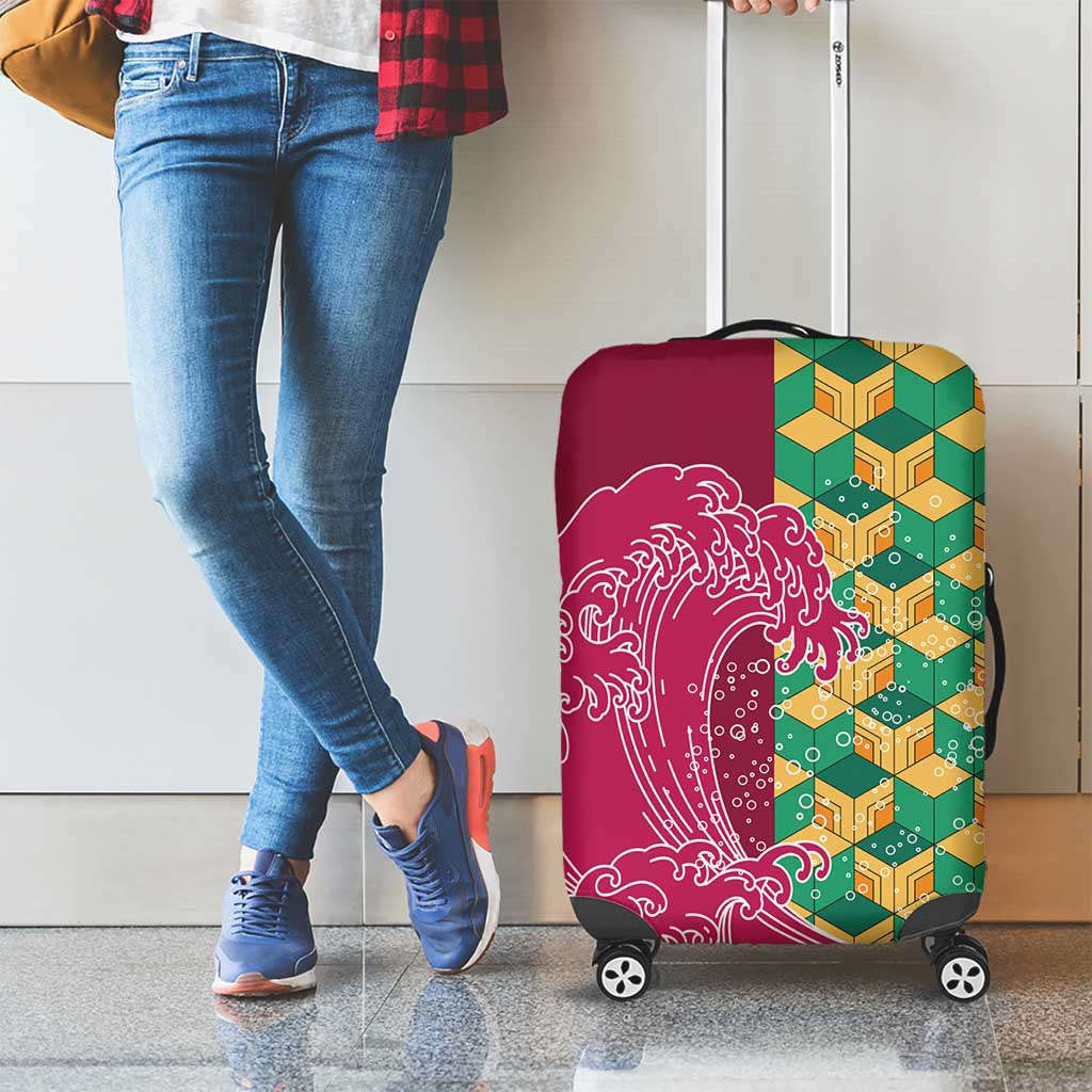 Japanese Bishamon-Kikkou Pattern Luggage Cover Water Pillar Silent River Flow - Polynesian Pride