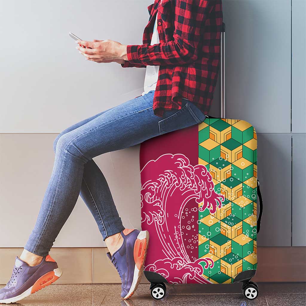 Japanese Bishamon-Kikkou Pattern Luggage Cover Water Pillar Silent River Flow - Polynesian Pride