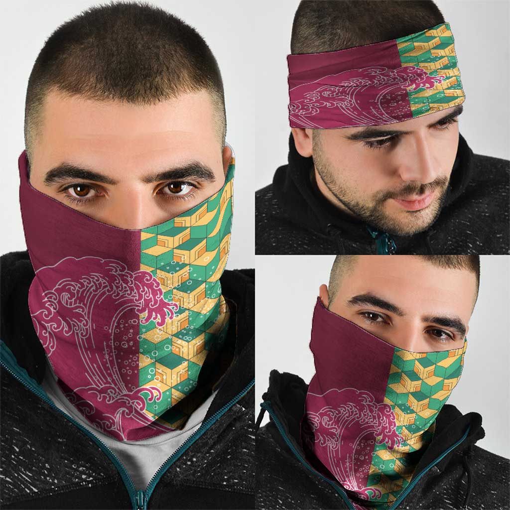 Japanese Bishamon-Kikkou Pattern Neck Gaiter Water Pillar Silent River Flow - Polynesian Pride