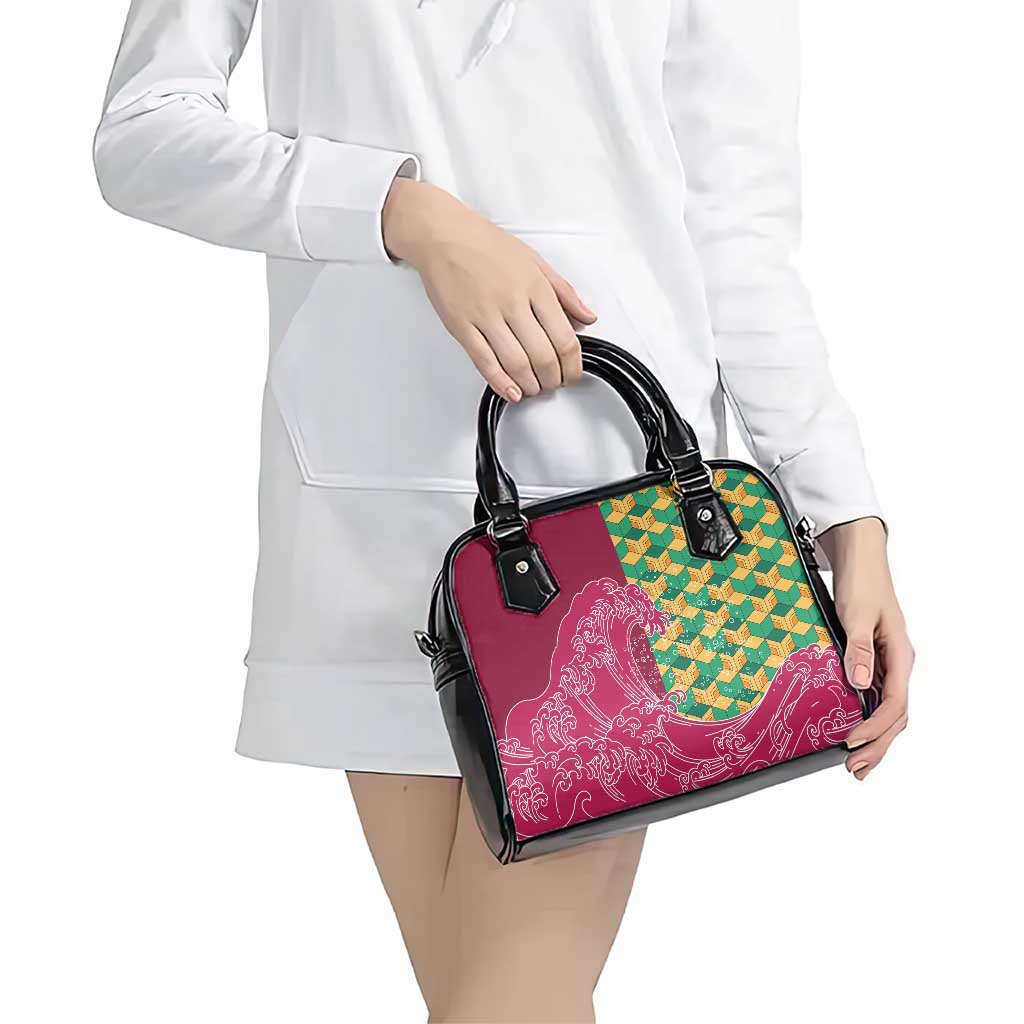 Japanese Bishamon-Kikkou Pattern Shoulder Handbag Water Pillar Silent River Flow - Polynesian Pride