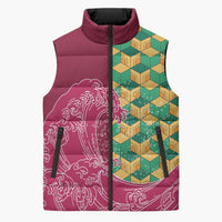 Japanese Bishamon-Kikkou Pattern Sleeveless Puffer Jacket Water Pillar Silent River Flow - Polynesian Pride