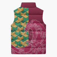 Japanese Bishamon-Kikkou Pattern Sleeveless Puffer Jacket Water Pillar Silent River Flow - Polynesian Pride