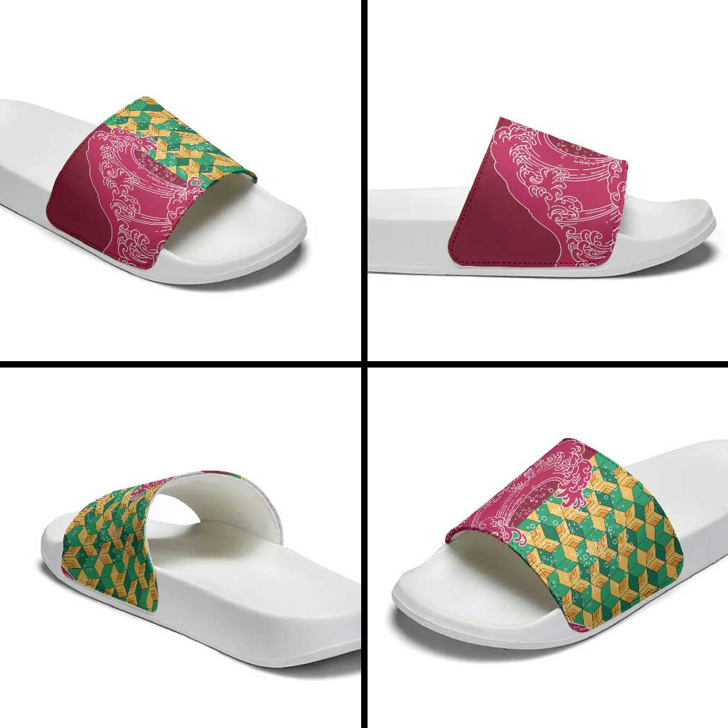 Japanese Bishamon-Kikkou Pattern Slide Sandals Water Pillar Silent River Flow - Polynesian Pride