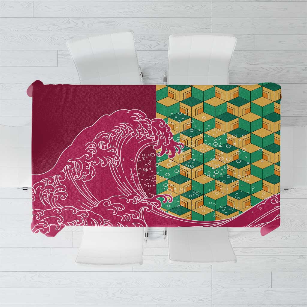 Japanese Bishamon-Kikkou Pattern Tablecloth Water Pillar Silent River Flow LT9 Burgundy - Polynesian Pride