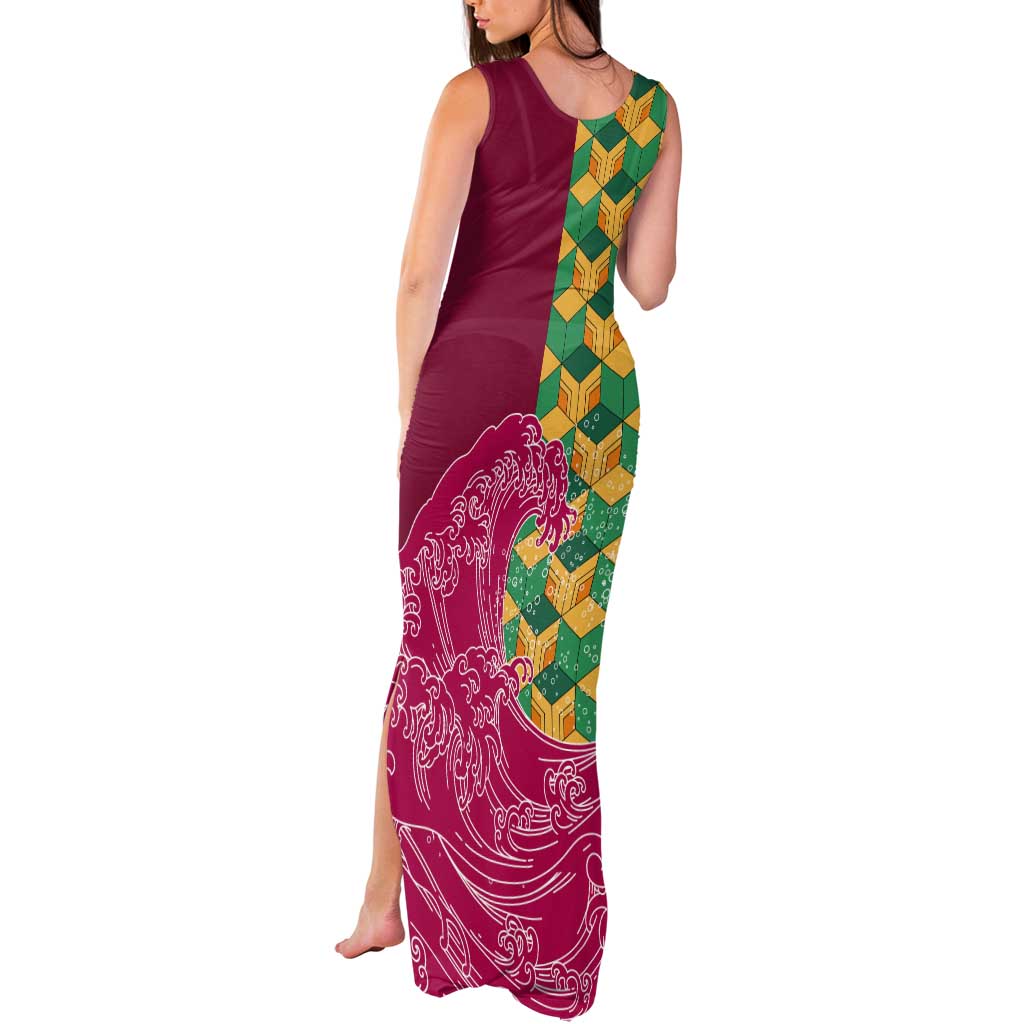 Japanese Bishamon-Kikkou Pattern Tank Maxi Dress Water Pillar Silent River Flow - Polynesian Pride