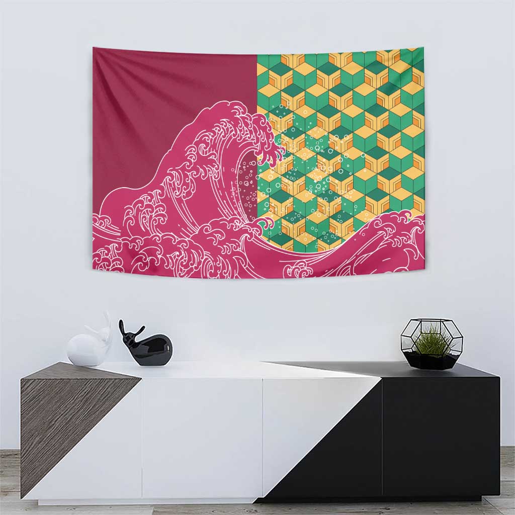 Japanese Bishamon-Kikkou Pattern Tapestry Water Pillar Silent River Flow - Polynesian Pride