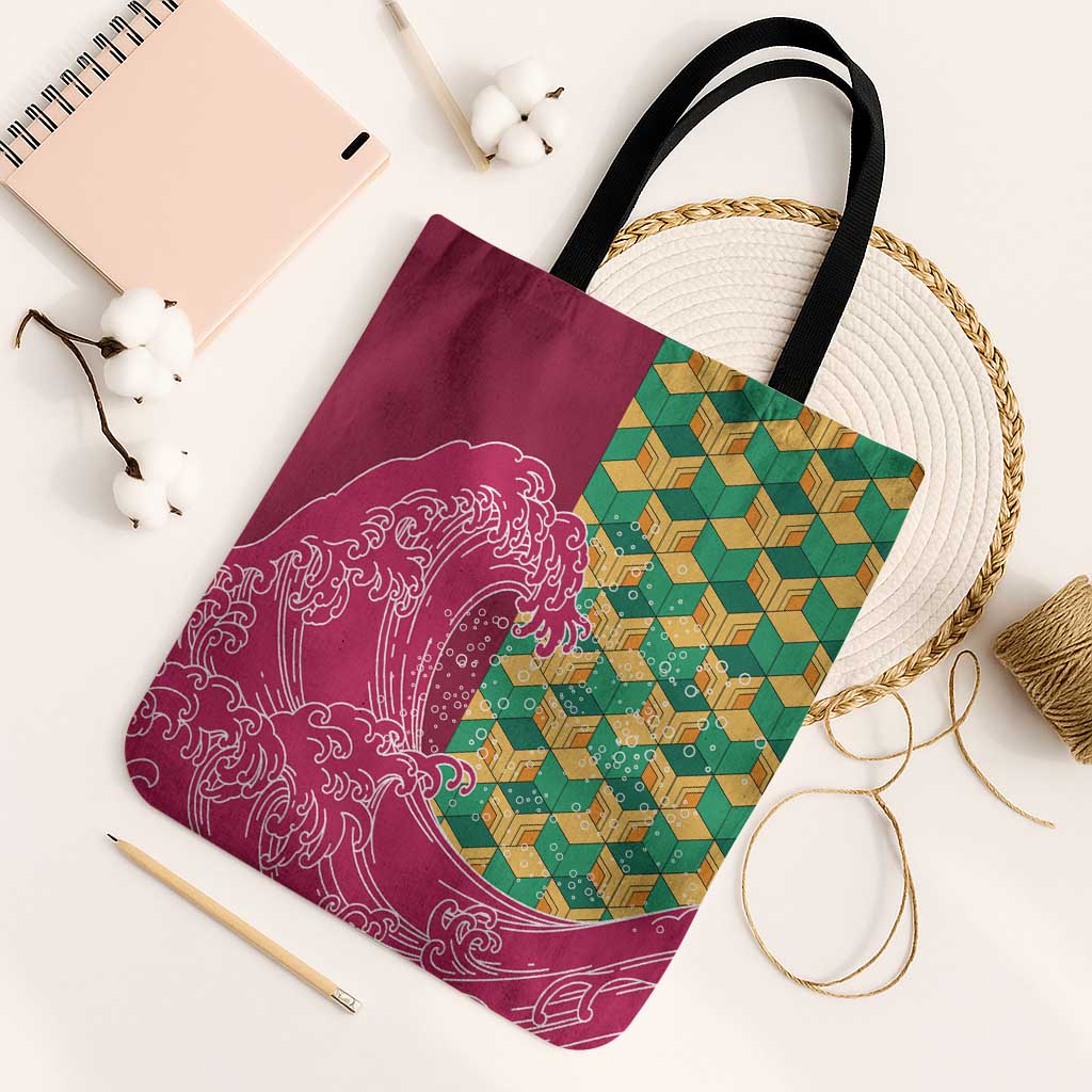 Japanese Bishamon-Kikkou Pattern Tote Bag Water Pillar Silent River Flow - Polynesian Pride