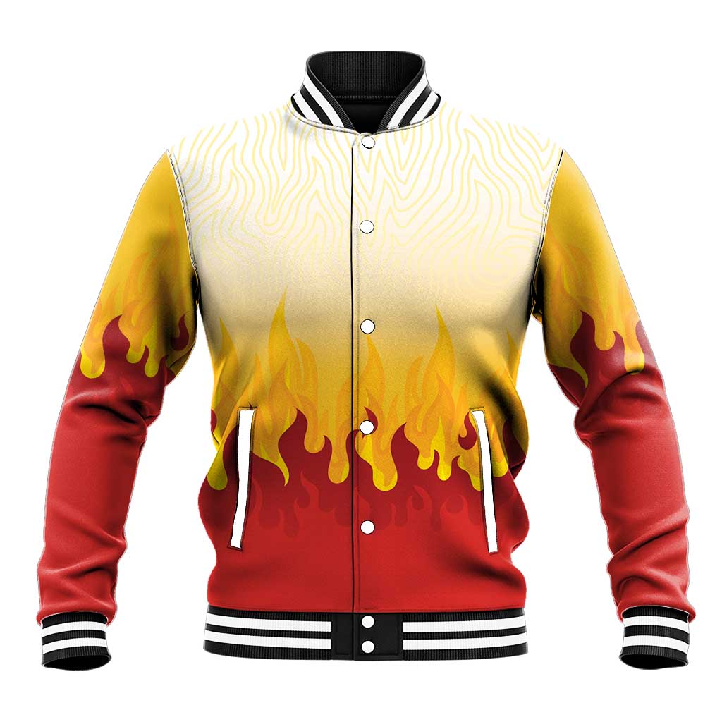 Japanese Kaen Pattern Baseball Jacket Flame Pillar Blazing Lion Heart - Polynesian Pride