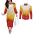 Japanese Kaen Pattern Couples Matching Off The Shoulder Long Sleeve Dress and Long Sleeve Button Shirt Flame Pillar Blazing Lion Heart - Polynesian Pride