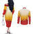 Japanese Kaen Pattern Couples Matching Off The Shoulder Long Sleeve Dress and Long Sleeve Button Shirt Flame Pillar Blazing Lion Heart - Polynesian Pride