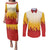 Japanese Kaen Pattern Couples Matching Puletasi and Long Sleeve Button Shirt Flame Pillar Blazing Lion Heart - Polynesian Pride