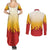Japanese Kaen Pattern Couples Matching Summer Maxi Dress and Long Sleeve Button Shirt Flame Pillar Blazing Lion Heart - Polynesian Pride