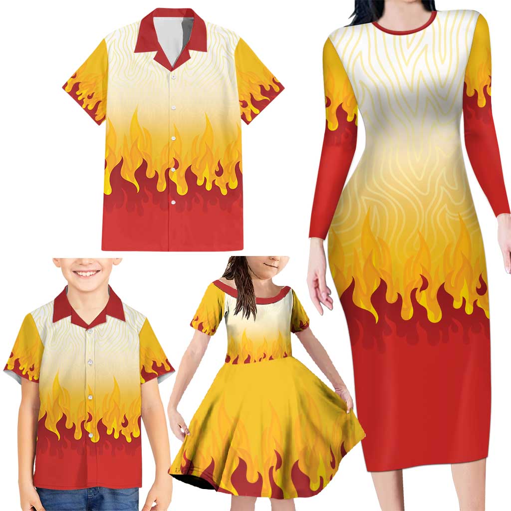 Japanese Kaen Pattern Family Matching Long Sleeve Bodycon Dress and Hawaiian Shirt Flame Pillar Blazing Lion Heart LT9 - Polynesian Pride
