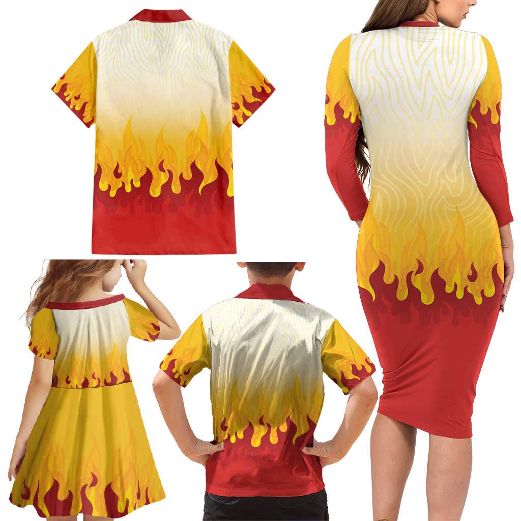Japanese Kaen Pattern Family Matching Long Sleeve Bodycon Dress and Hawaiian Shirt Flame Pillar Blazing Lion Heart LT9 - Polynesian Pride