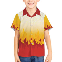 Japanese Kaen Pattern Family Matching Long Sleeve Bodycon Dress and Hawaiian Shirt Flame Pillar Blazing Lion Heart LT9 Son's Shirt Red - Polynesian Pride