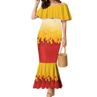 Japanese Kaen Pattern Family Matching Mermaid Dress and Hawaiian Shirt Flame Pillar Blazing Lion Heart LT9 Mom's Dress Red - Polynesian Pride