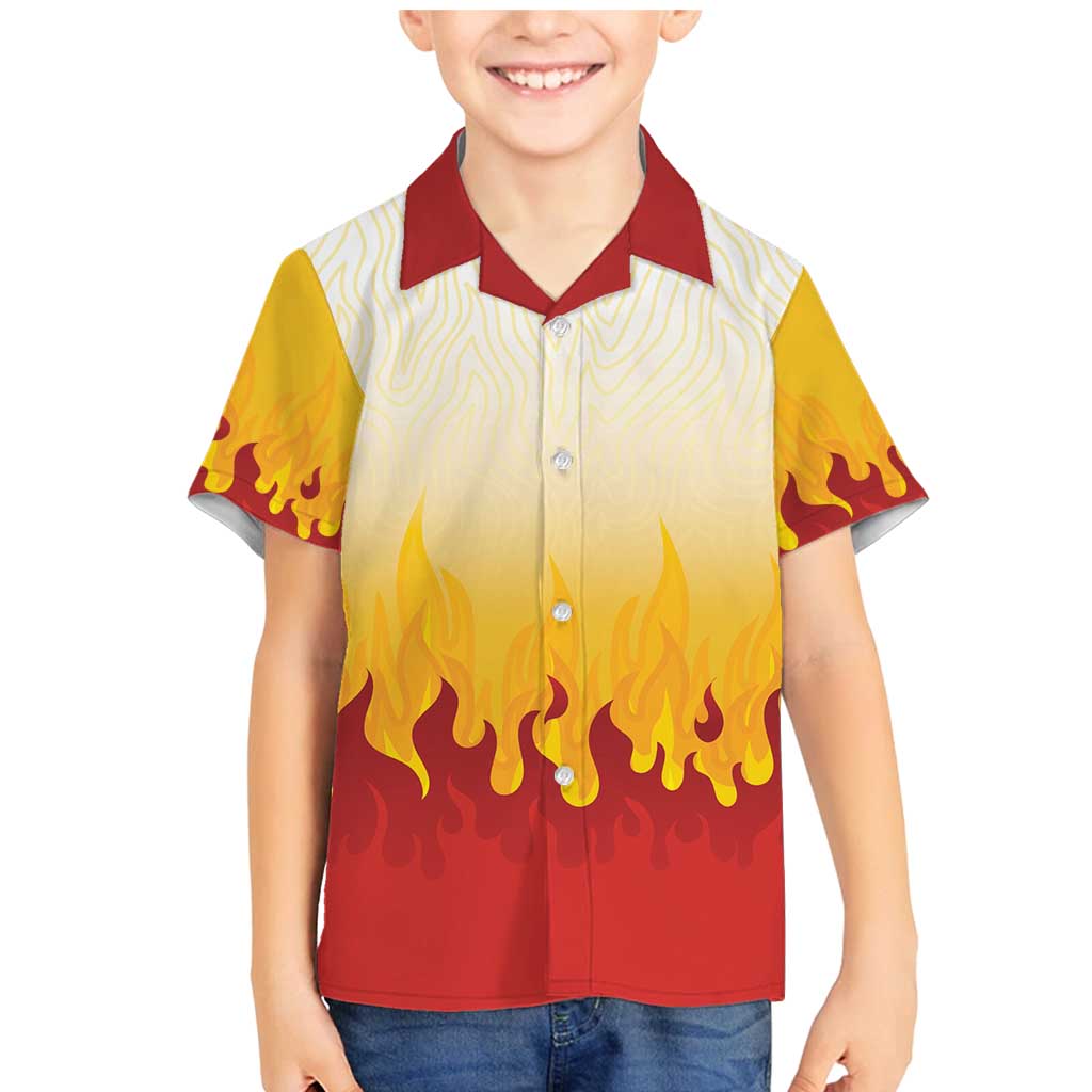 Japanese Kaen Pattern Family Matching Mermaid Dress and Hawaiian Shirt Flame Pillar Blazing Lion Heart LT9 Son's Shirt Red - Polynesian Pride