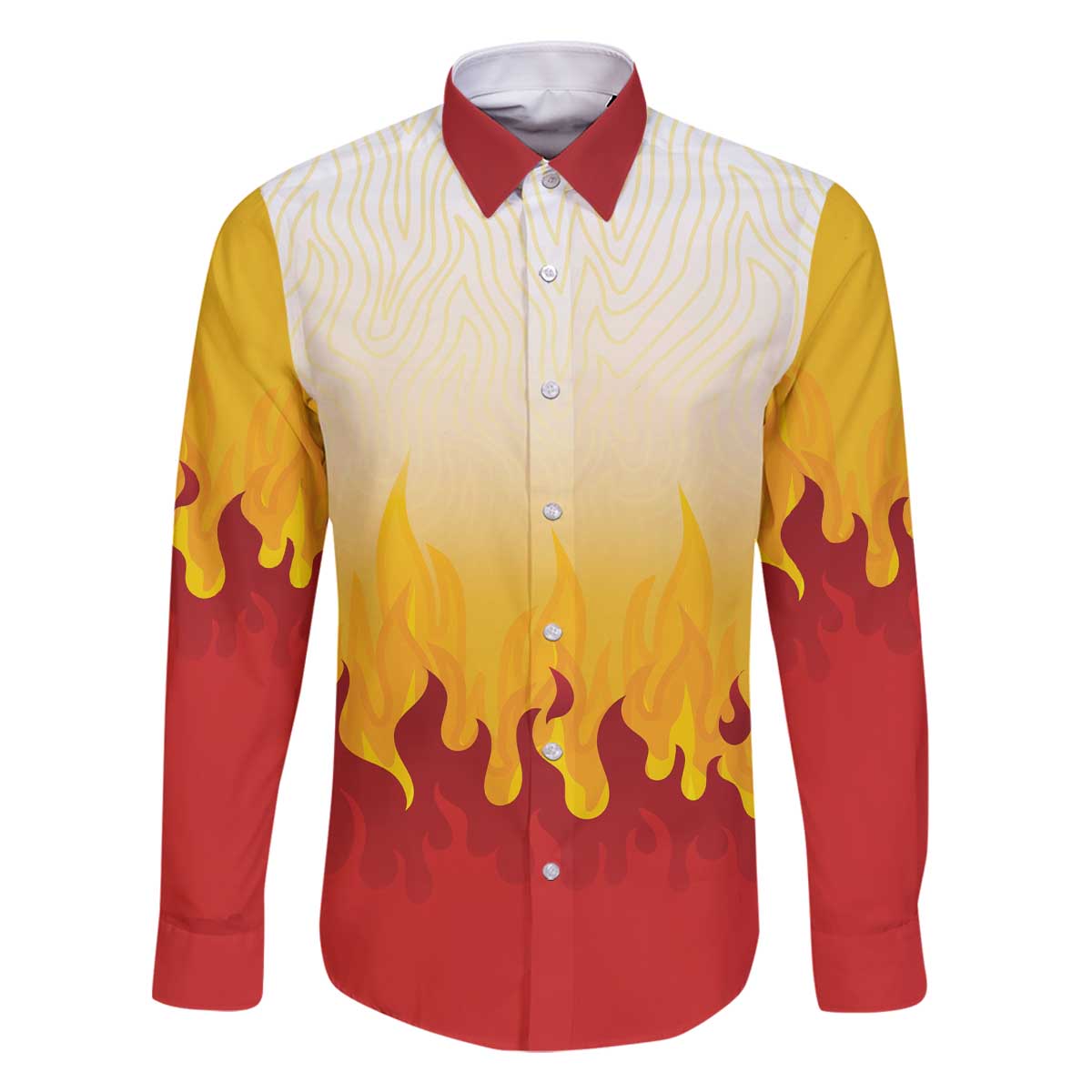 Japanese Kaen Pattern Family Matching Off The Shoulder Long Sleeve Dress and Hawaiian Shirt Flame Pillar Blazing Lion Heart LT9 Dad's Shirt - Long Sleeve Red - Polynesian Pride