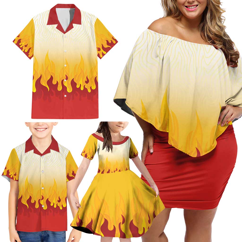 Japanese Kaen Pattern Family Matching Off Shoulder Short Dress and Hawaiian Shirt Flame Pillar Blazing Lion Heart LT9 - Polynesian Pride